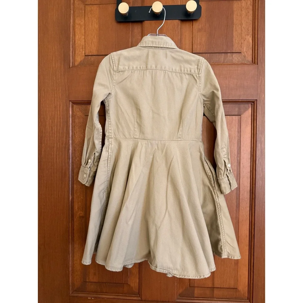 Ralph Lauren Girls Shirt Dress Size 5 Khaki Long Sleeve Button-Down Prep School